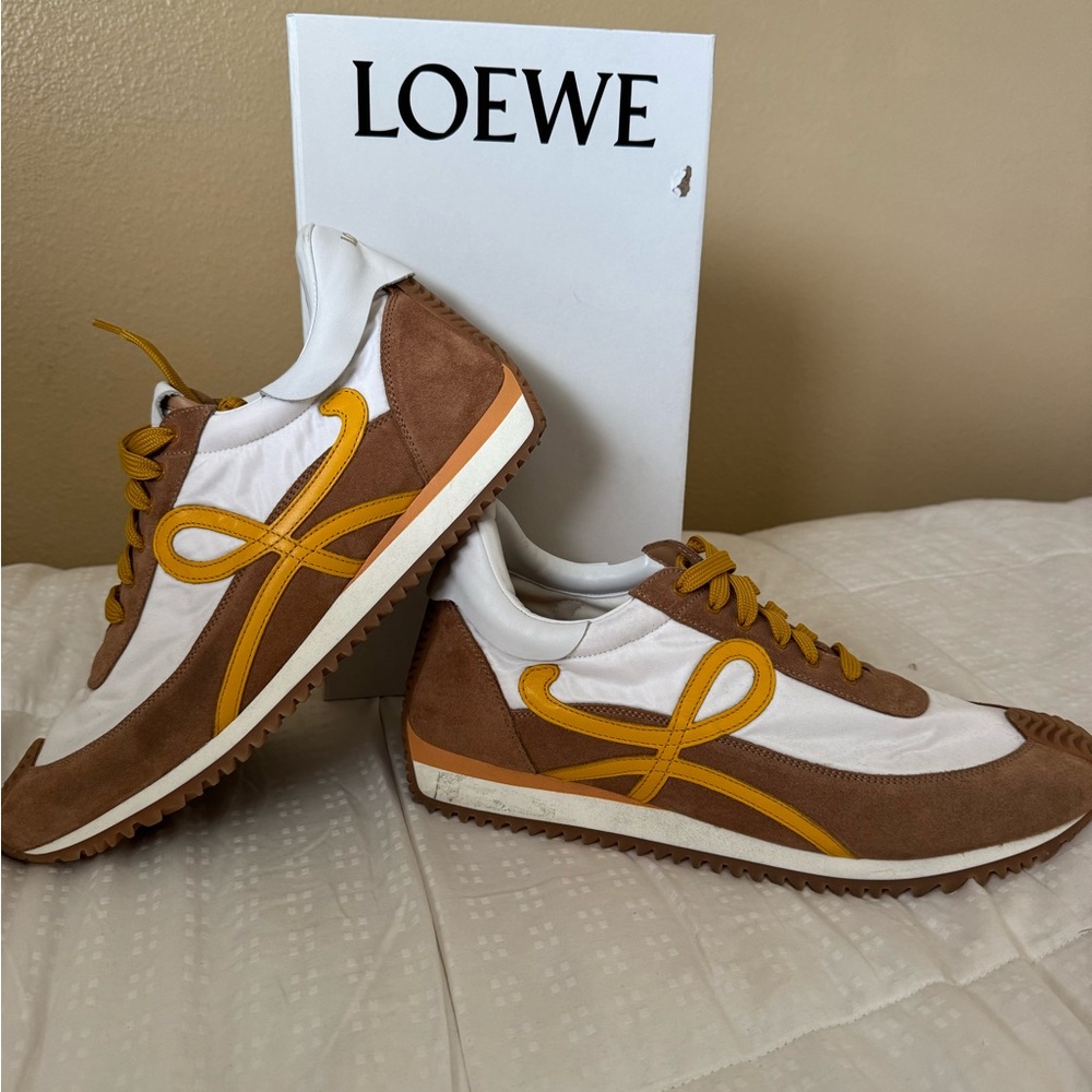 Loewe Brown, White & Mustard Suede Runner Sneakers